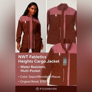 “NWT Fabletics Heights Cargo Jacket - Water Resistant, Multi-Pocket - Size M”